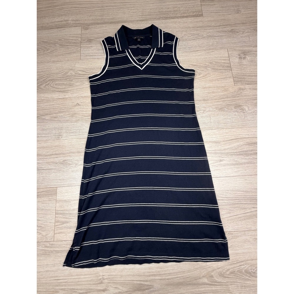 Brooks Brothers 346 Womens Navy White Striped Sleeveless Polo Midi Dress Medium